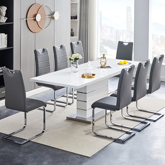 Parker Extendable High Gloss Dining Table 8 Petersburg Grey Chairs