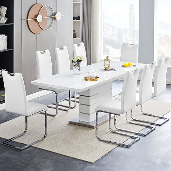 Parker Extendable High Gloss Dining Table 8 Petersburg White Chairs