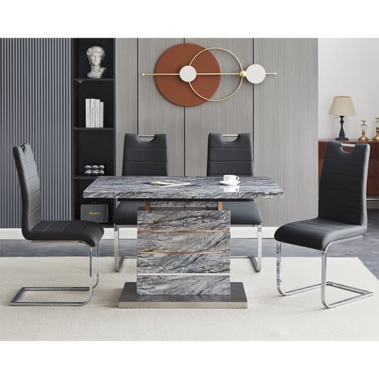 Parker Extendable Melange High Gloss Dining Table 4 Black Chairs