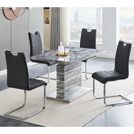 Parker Extendable Melange High Gloss Dining Table 4 Black Chairs