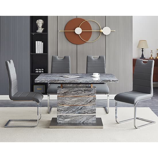 Parker Extendable Melange High Gloss Dining Table 4 Grey Chairs