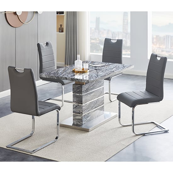 Parker Extendable Melange High Gloss Dining Table 4 Grey Chairs