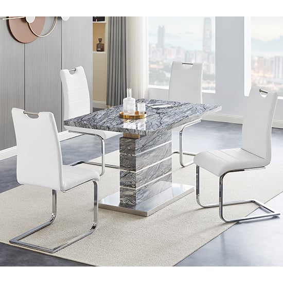 Parker Extendable Melange High Gloss Dining Table 4 White Chairs