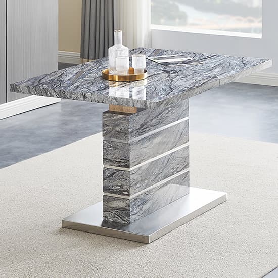 Parker Extendable Melange High Gloss Dining Table 6 Grey Chairs