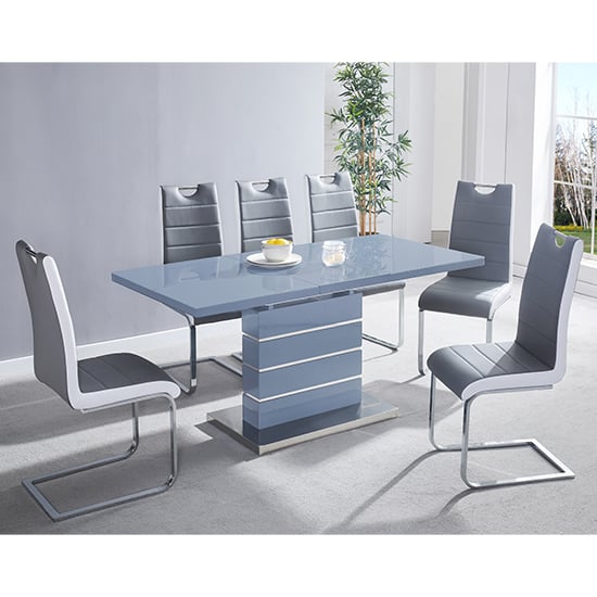 Parker Extending Grey Gloss Dining Table 6 Petersburg Grey Chairs