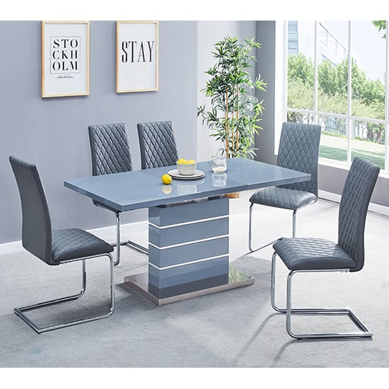 Parker Extending Grey Gloss Dining Table 6 Rinks Grey Chairs