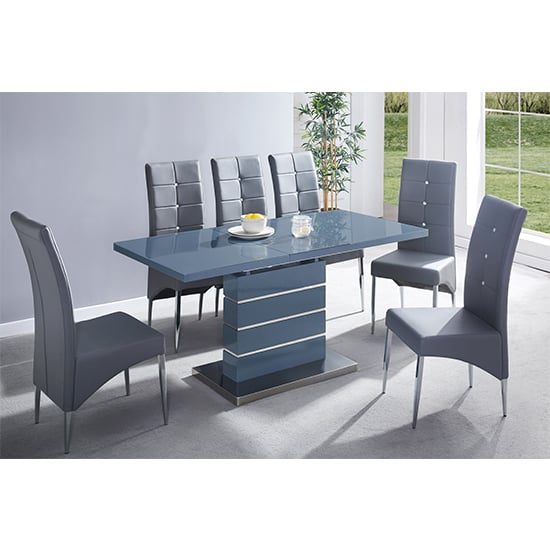 Parker Extending Grey Gloss Dining Table 6 Versilia Grey Chairs