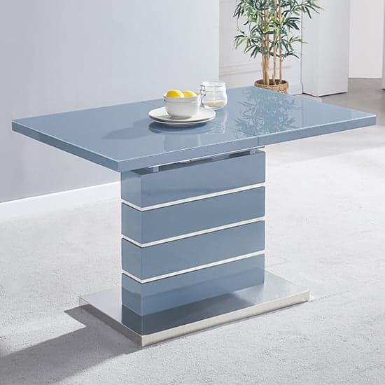 Parker Extending High Gloss Dining Table In Grey With Glass Top