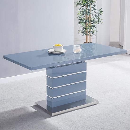 Parker Extending High Gloss Dining Table In Grey With Glass Top