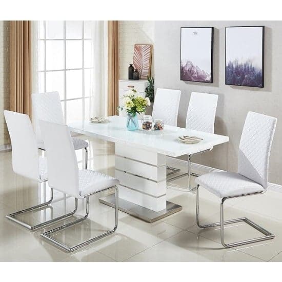 Parker Extending White Gloss Dining Table 6 Rinks White Chairs