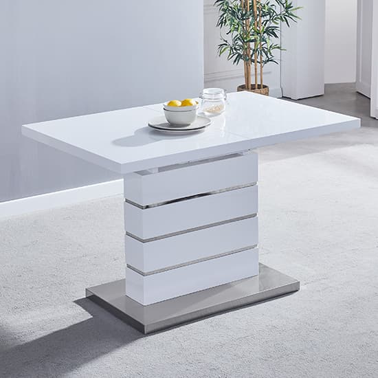 Parker Extending White Gloss Dining Table 6 Versilia Grey Chairs