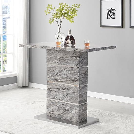 Parker High Gloss Bar Table Rectangular In Melange Marble Effect