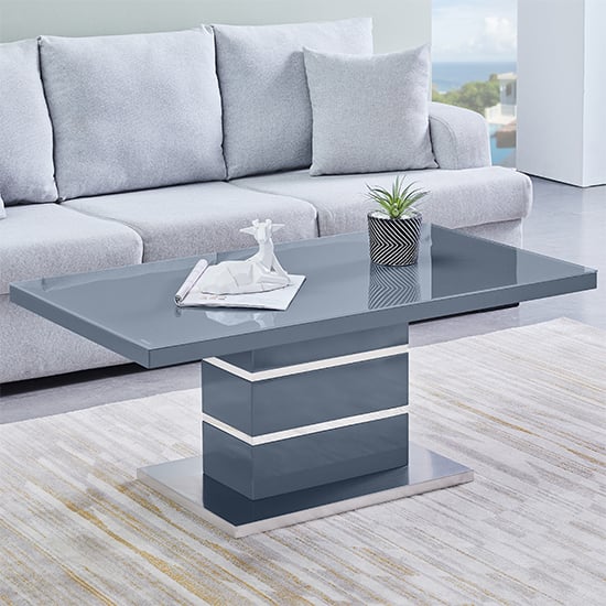 Parker High Gloss Coffee Table In Grey With Glass Top