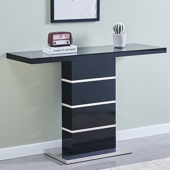 Parker High Gloss Console Table In Black With Glass Top