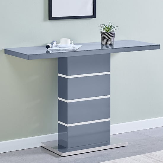 Parker High Gloss Console Table In Grey With Glass Top