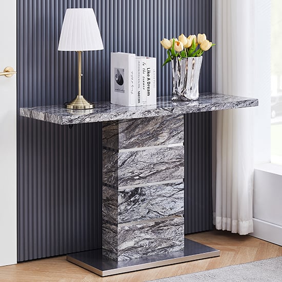 Parker High Gloss Console Table In Melange Marble Effect