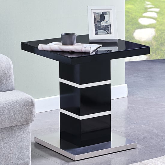 Parker High Gloss Lamp Table In Black With Glass Top