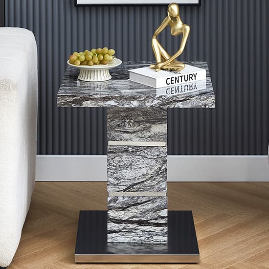 Parker High Gloss Lamp Table In Melange Marble Effect