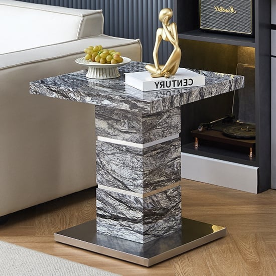 Parker High Gloss Lamp Table In Melange Marble Effect