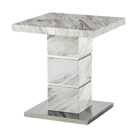 Parker High Gloss Lamp Table Square In Magnesia Marble Effect