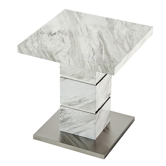 Parker High Gloss Lamp Table Square In Magnesia Marble Effect