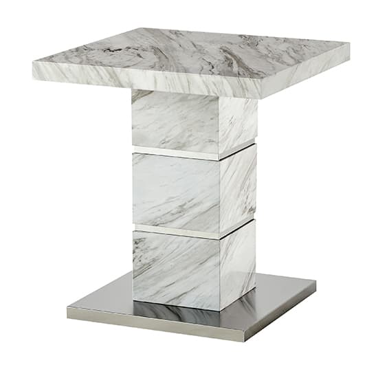 Parker High Gloss Lamp Table Square In Magnesia Marble Effect