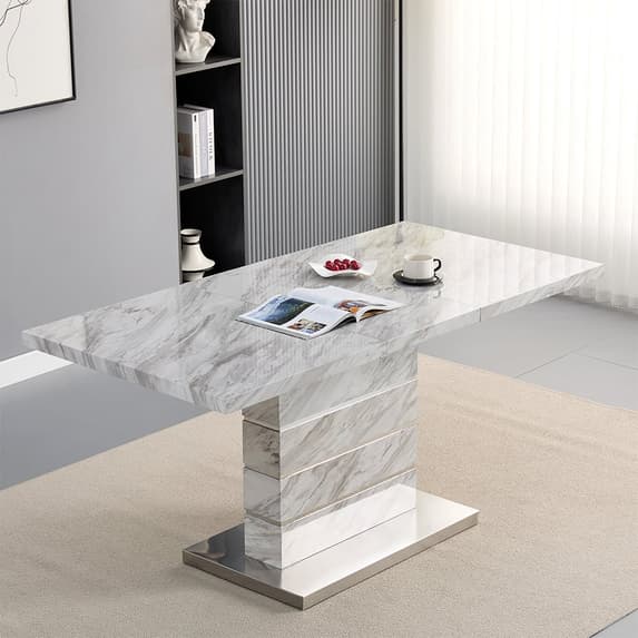 Parker Large Extending Dining Table In Magnesia Marble Effect