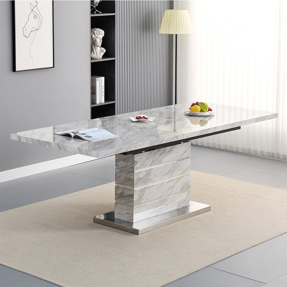 Parker Large Extending Dining Table In Magnesia Marble Effect