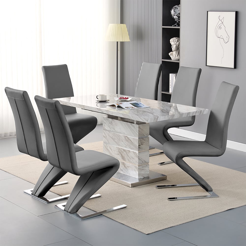 Parker Large Extending Magnesia Dining Table 6 Destin Grey Chairs