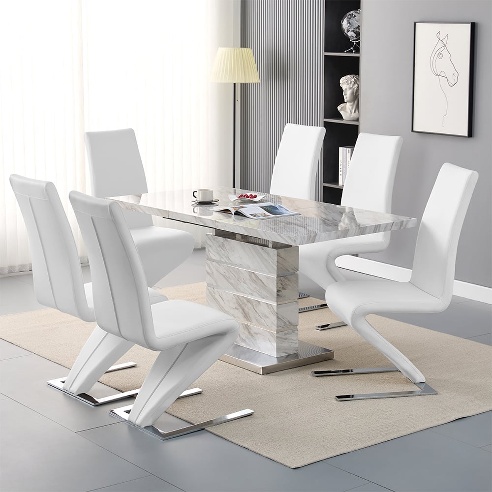 Parker Large Extending Magnesia Dining Table 6 Destin White Chairs