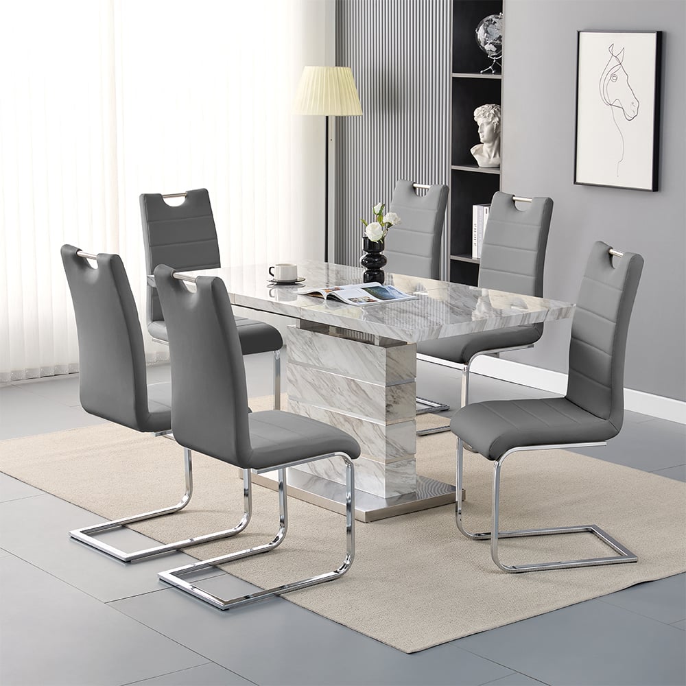 Parker Large Extending Magnesia Dining Table 6 Petersburg Grey Chairs