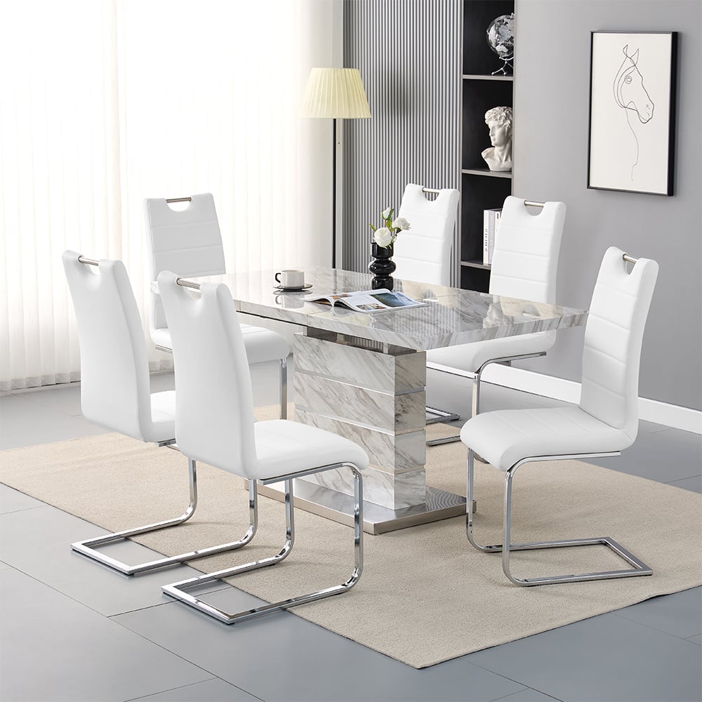 Parker Large Extending Magnesia Dining Table 6 Petersburg White Chairs