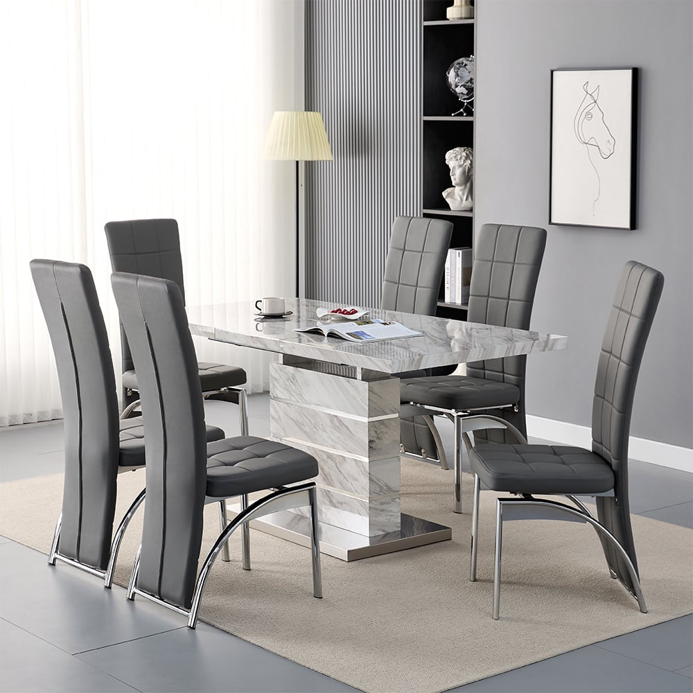 Parker Large Extending Magnesia Dining Table 6 Riverton Grey Chairs