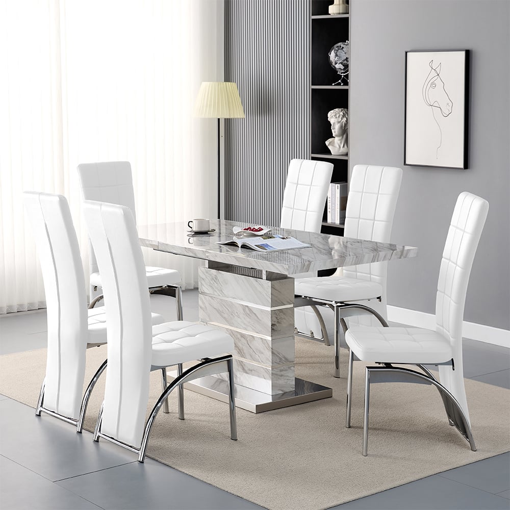 Parker Large Extending Magnesia Dining Table 6 Riverton White Chairs