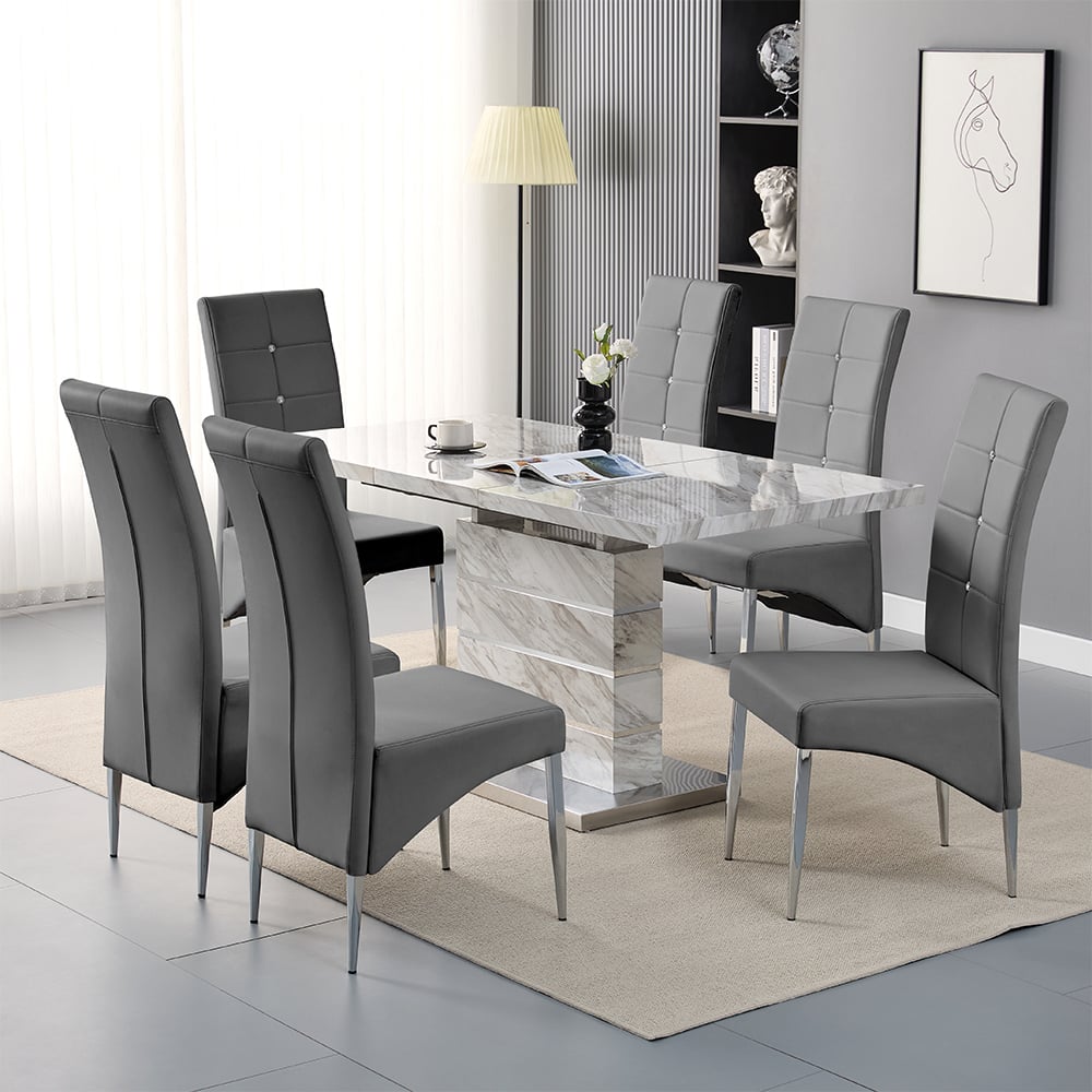 Parker Large Extending Magnesia Dining Table 6 Versilia Grey Chairs