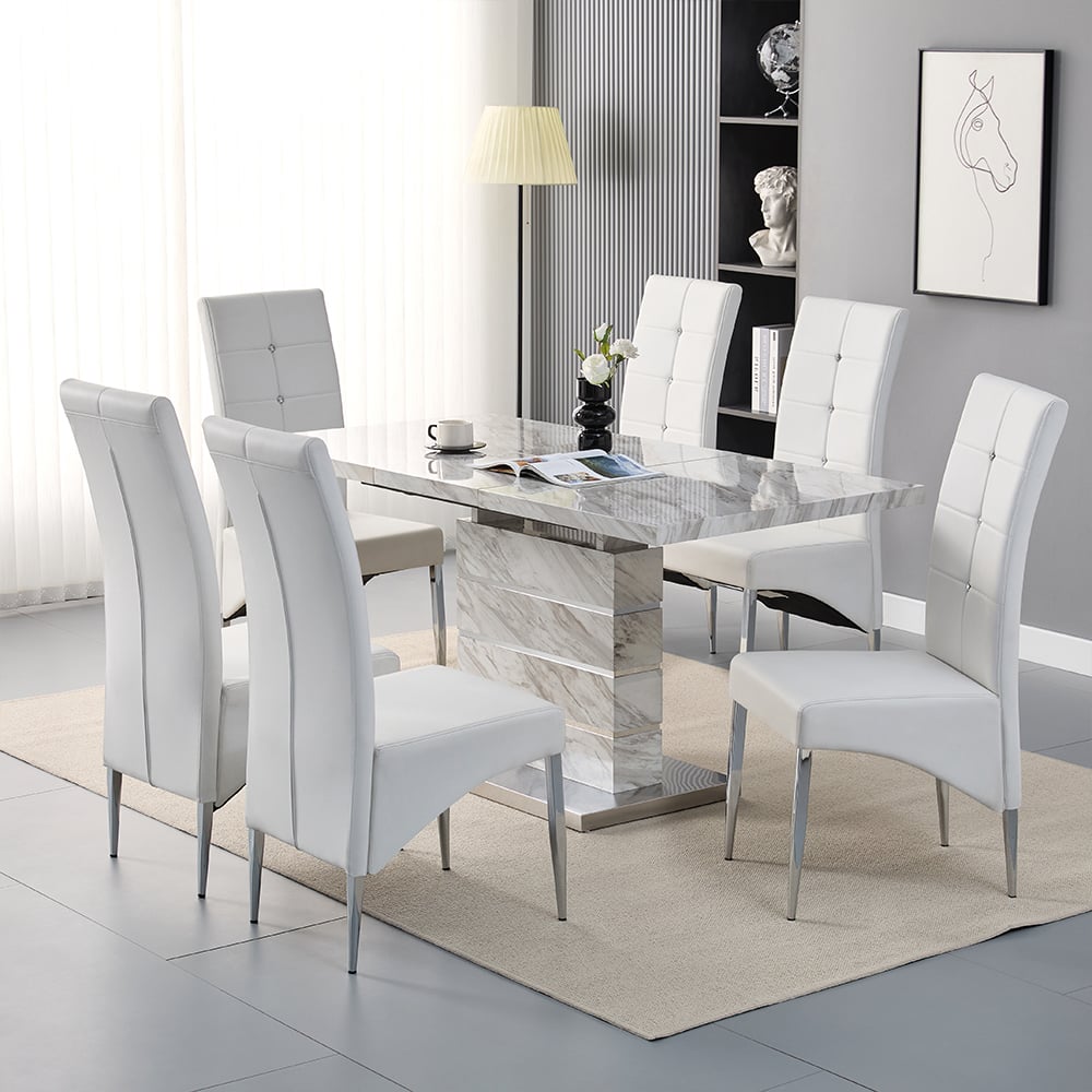 Parker Large Extending Magnesia Dining Table 6 Versilia White Chairs