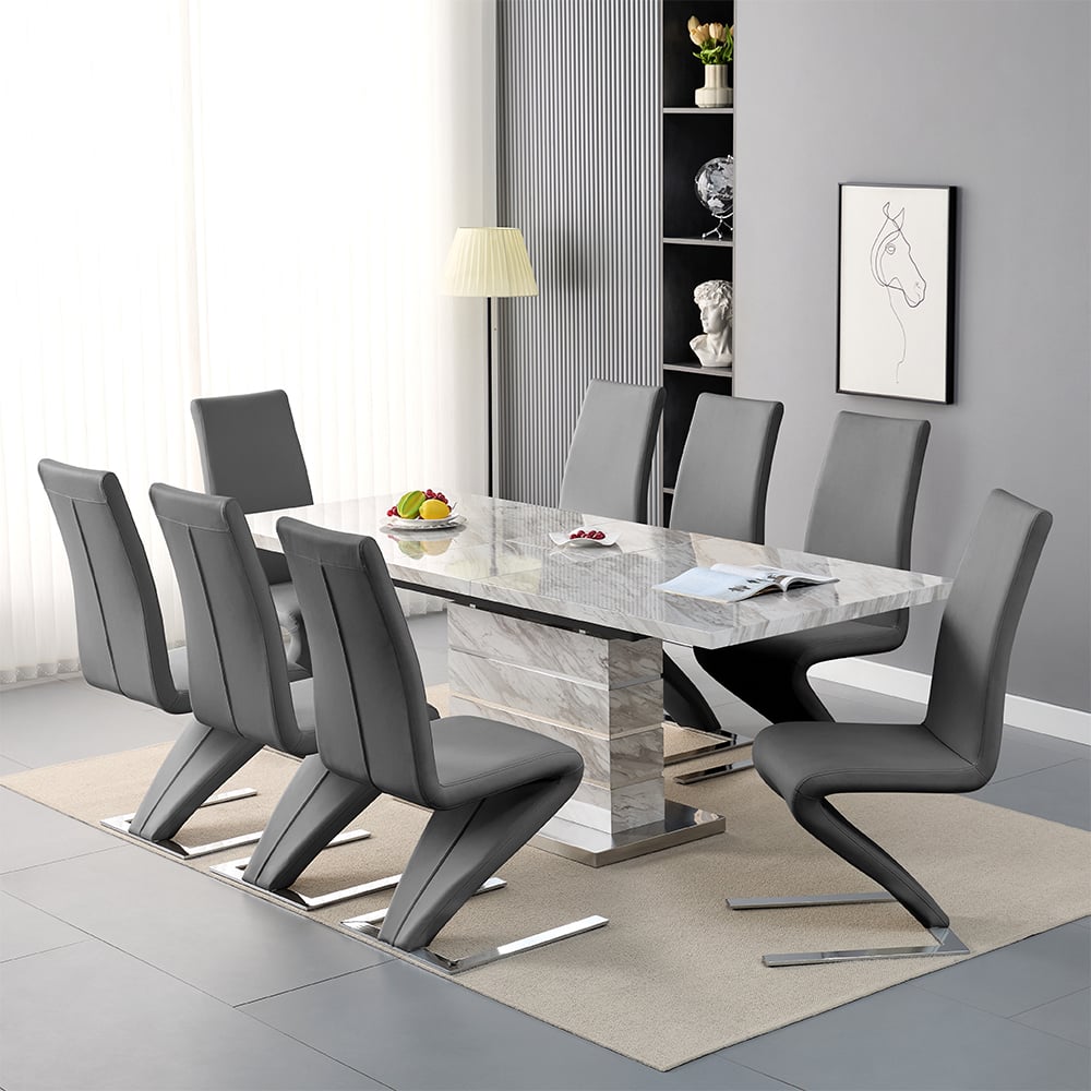 Parker Large Extending Magnesia Dining Table 8 Destin Grey Chairs