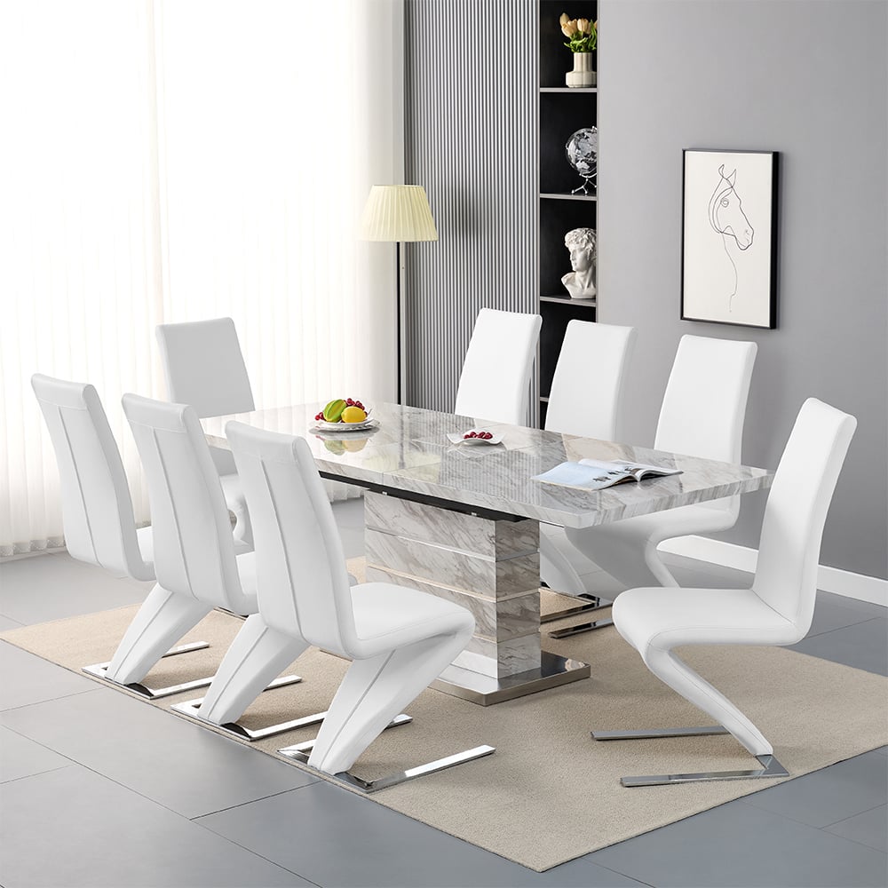 Parker Large Extending Magnesia Dining Table 8 Destin White Chairs