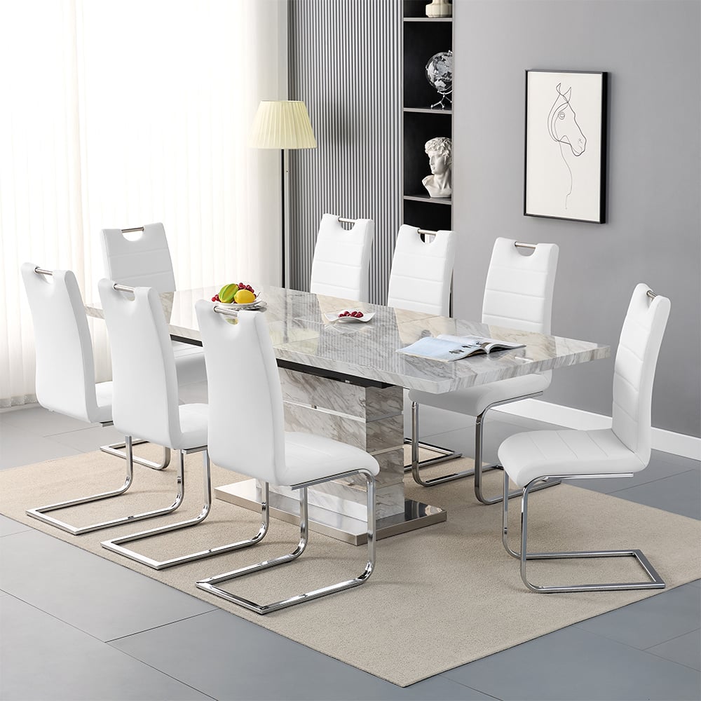 Parker Large Extending Magnesia Dining Table 8 Petersburg White Chairs