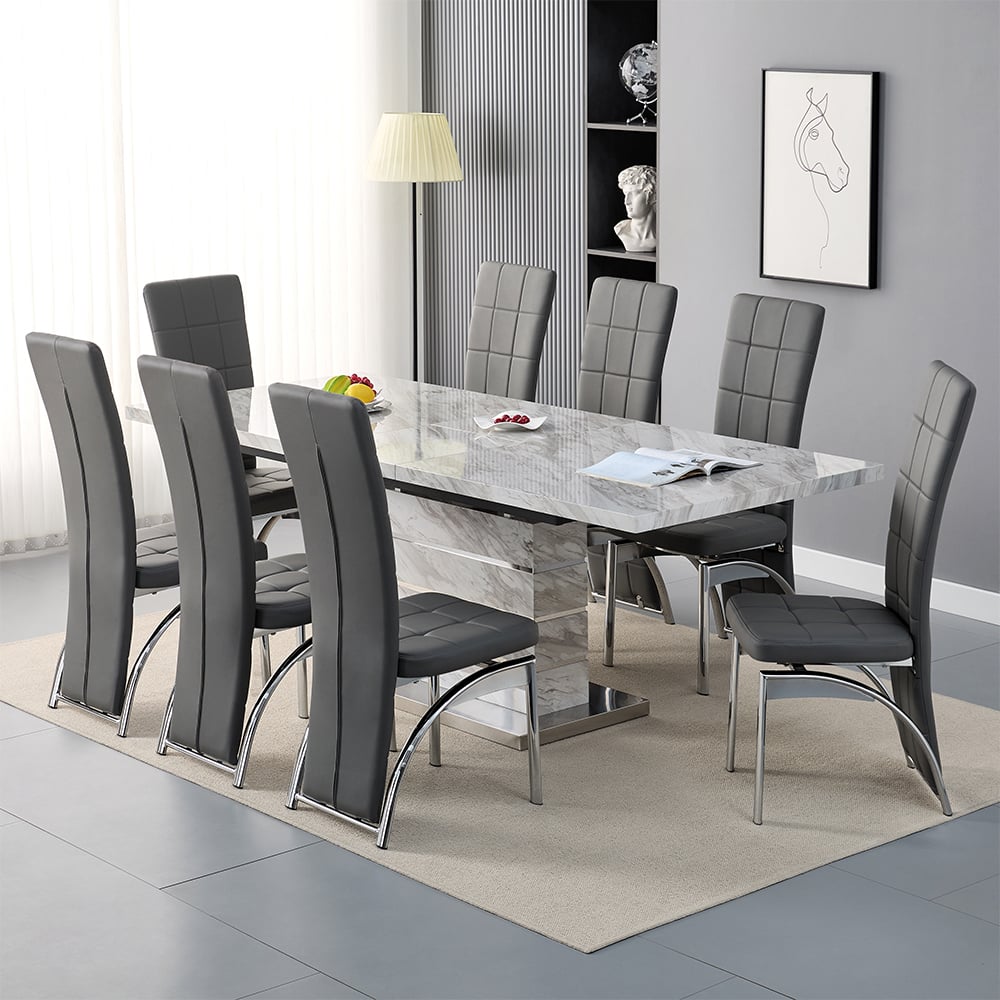 Parker Large Extending Magnesia Dining Table 8 Riverton Grey Chairs