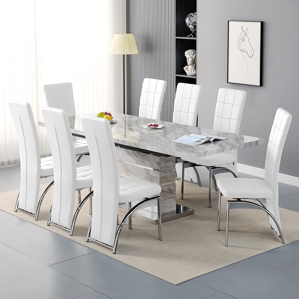 Parker Large Extending Magnesia Dining Table 8 Riverton White Chairs