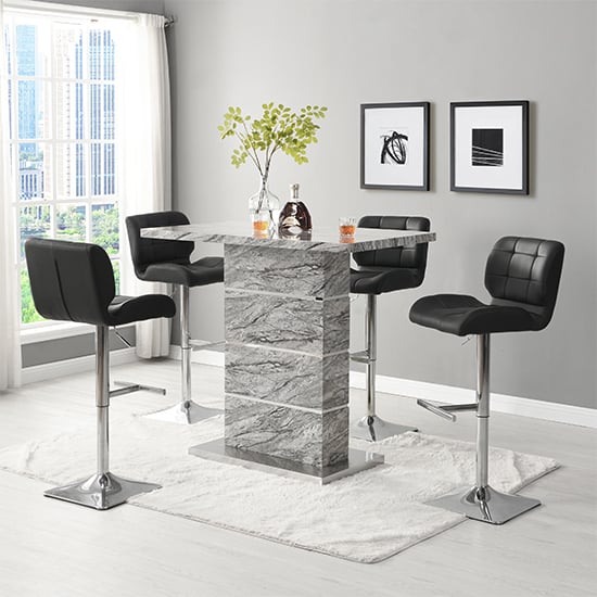 Parker Melange Marble Effect Bar Table 4 Canyon Black Stools