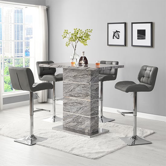 Parker Melange Marble Effect Bar Table 4 Canyon Grey Stools