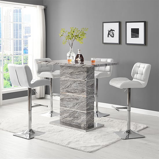 Parker Melange Marble Effect Bar Table 4 Canyon White Stools