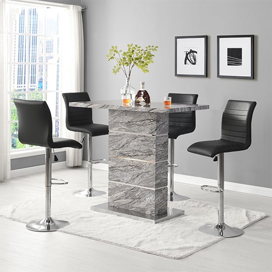 Parker Melange Marble Effect Bar Table 4 Rifle Black Stools