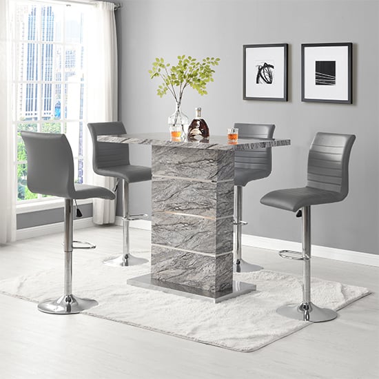 Parker Melange Marble Effect Bar Table 4 Rifle Grey Stools