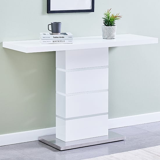 Parker Rectangular High Gloss Console Table In White