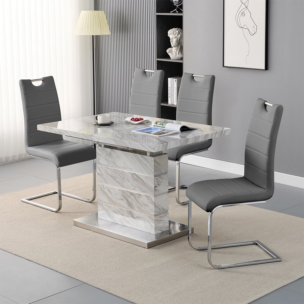 Parker Small Extending Magnesia Dining Table 4 Petersburg Grey Chairs