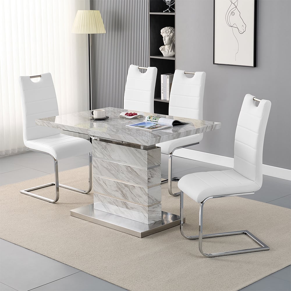 Parker Small Extending Magnesia Dining Table 4 Petersburg White Chairs