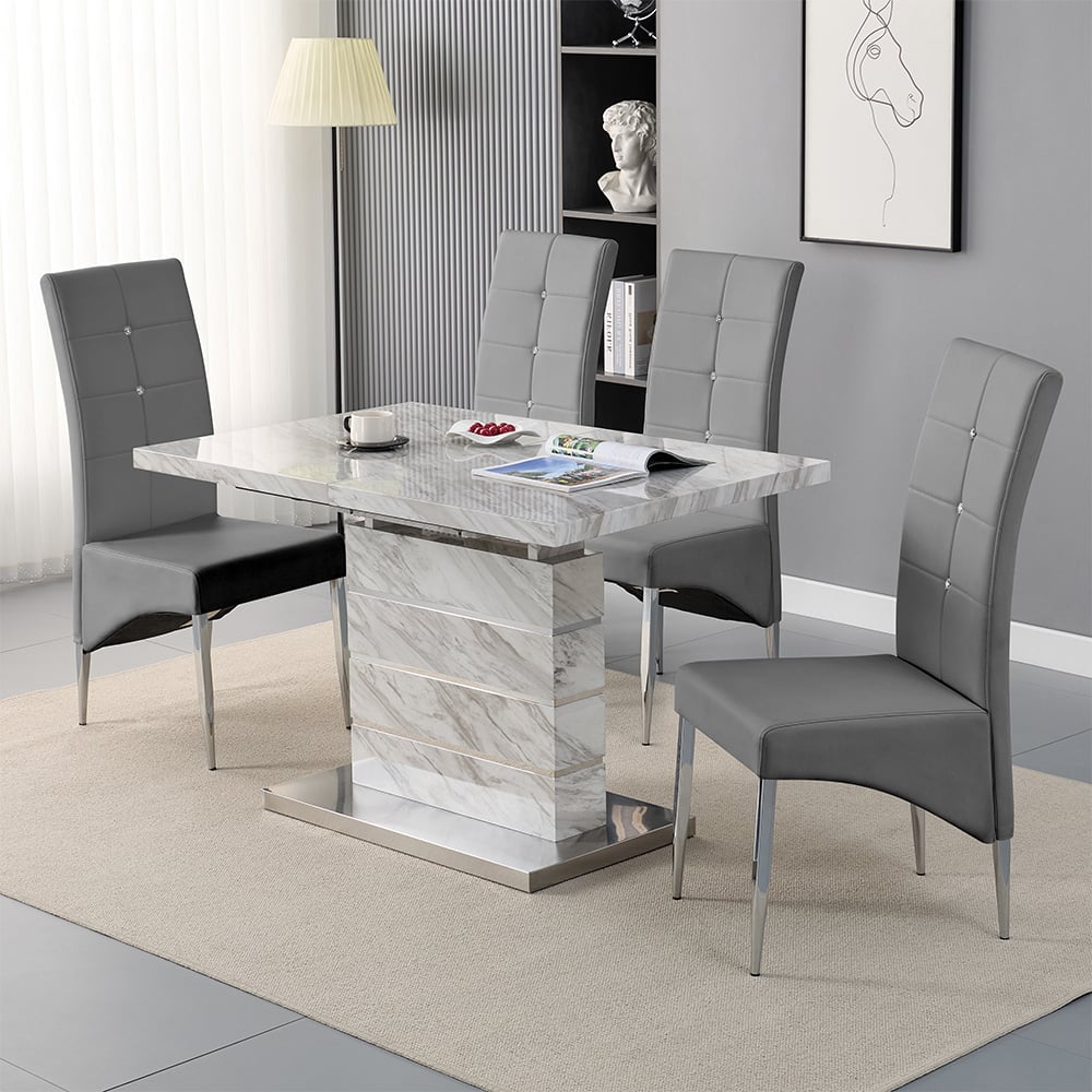 Parker Small Extending Magnesia Dining Table 4 Versilia Grey Chairs